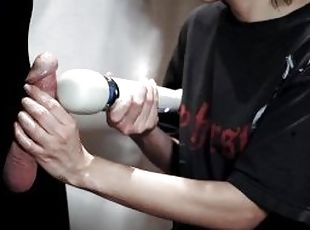 BDSM Femdom Handjob Close Up Pulling His Balls While Working That M...