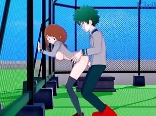 Ochako Uraraka and Izuku Midoriya have deep sex on the school roof....