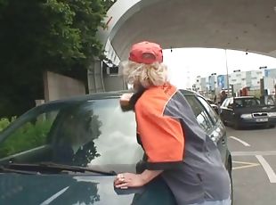 Hot grandma picked up and fucked outside