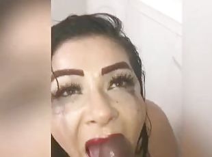 Cheating slut almost gets caught sucking big bbc in shower beside h...