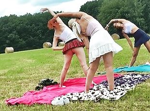 Yoga and Gymnastics Outdoors without Panties in School Uniform Mini...