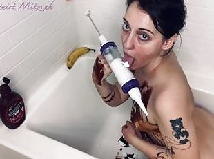 Jewish slut turns self into a messy sundae and stuffs holes with wh...