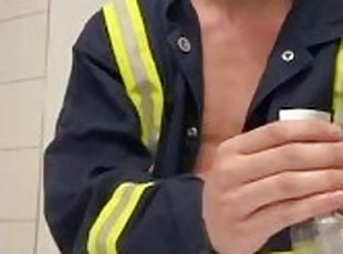 Jacking dick in work uniform