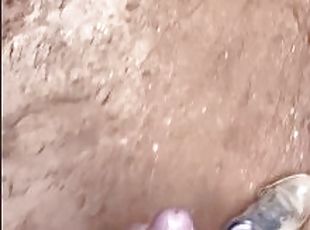 masturbation, utomhus, amatör, cumshot, ensam, brunett