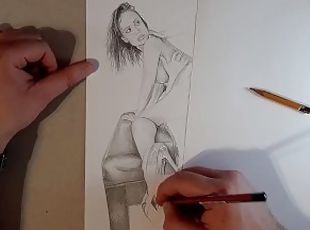 Speed Drawing - Hot MILF in high hells takes two dicks! Anal threes...