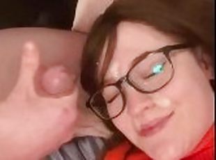 Velma rides dick and gets a big facial