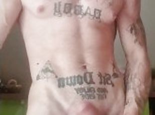 gigantisk, masturbation, gigantisk-kuk, tonåring, gay, ensam, muskulös, twink, tatuering, kuk