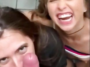 This guy is a lucky bastard. He receives perfect blowjob from two s...