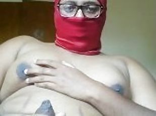 Horny BBW Shemale slut masterbating while watching hardcore porn cums