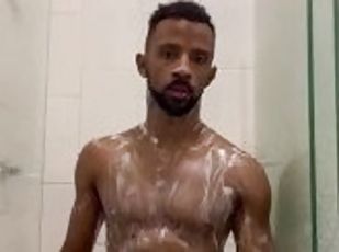 baignade, masturbation, amateur, énorme-bite, gay, branlette, black, secousses, douche, solo