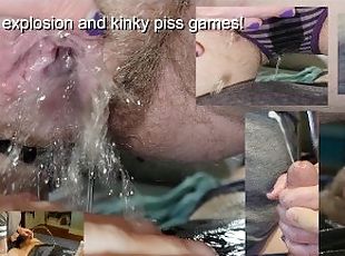 Massive cum load worked from cock by wifey, then some kinky piss ga...