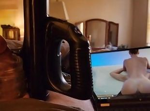 Watching Pornhub while playing with my favorite toy. Intense male orgasm with sex toy.