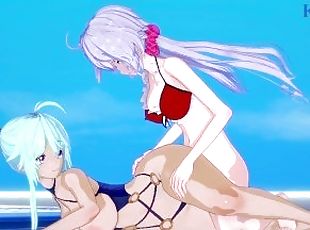 Cagliostro and Chris Yukine have intense futanari sex on the beach....