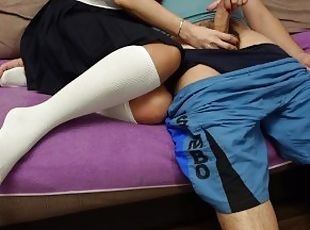 Schoolgirl masturbates dick boyfriend knee socks fetish ????????? ?...