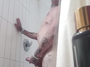 mandi, amatir, penis-besar, sperma, mandi-shower, seorang-diri, penis