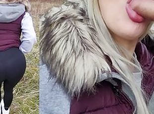 en-plein-air, public, amateur, ejaculation, blonde, petite, forêt, baise-de-cul, bite