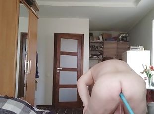 Sweeping the floor, naked hourse cleaning and getting the asshole t...