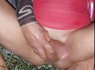 A quick cumshot outside on a warm windy night in my backyard with t...