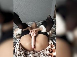 Wife in black stockings and bathrobe masturbates herself wet shaved...