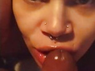 Pretty light skinned black chick keeps sucking dick after I cum in ...