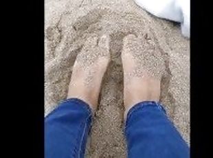 publiczne, amatorskie, plaża, stopy, brudne, fetysz