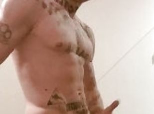 Flexing my trained muscle body with my huge big cock