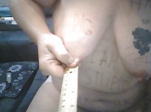 Chubby Fat FTM Humiliation Slut Measures Body Parts and Slaps Self ...