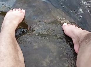 poilue, en-plein-air, public, amateur, ébène, black, belle-femme-ronde, plage, joufflue, pieds