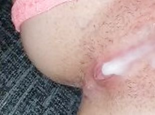 hundestilling, fisse-pussy, teenager, hardcore, creampie, synsvinkel, trusser, fanget