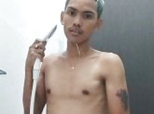 asiático, bañando, masturbación, amateur, maduro, gay, paja, a-solas, realidad, tatuaje
