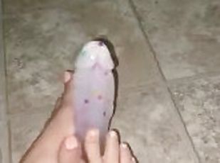 Giving my dildo a footjob with my sexy feet