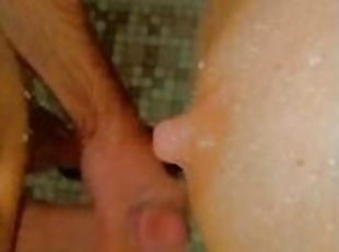 bañando, adulterio, al-aire-libre, público, esposa, amateur, madurita-caliente, ducha