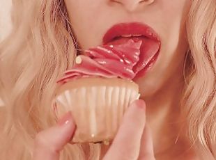 Sexy Blonde Brazilian Practices Blowjob Tongue Teases On Cupcake Fr...