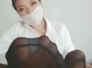 asiatique, masturbation, bureau-office, pieds, secousses, point-de-vue, ejaculation, fantaisie, fétiche, chinoise