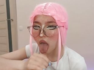 asiatisk, glasögon, gammal, skolflicka, amatör, avsugning, tonåring, japansk, deepthroat, pov