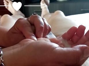 Mature mistress milking my cock with finger rings MILF HANDJOB mass...