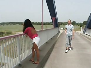 Seduction on the bridge leads to the crazy penetration