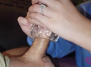 nevasta, amatori, jet-de-sperma, milf, jucarie, laba, blonda, lapte, femdom