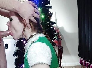 Cute Redhead Elf gets throatfucked and cum in throat 4 Christmas Si...