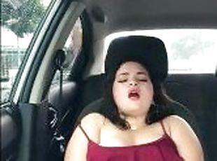 My stepcousin gets horny and masturbates in the front of the car while I'm driving