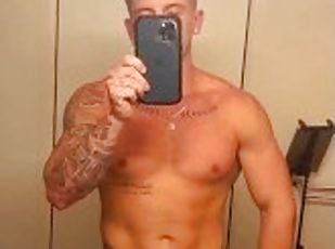 pénis-grande, gay, stip, sozinho, musculado, privado, tatuagem, pénis, provocando