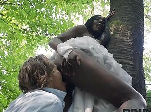 Cheating black girlfriend gets creampie in the woods