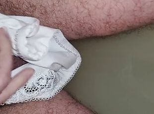 Wanking off with my wife's panties