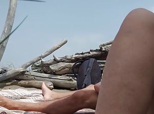 Pussy cock glows on public beach, squirts and cums with intense org...