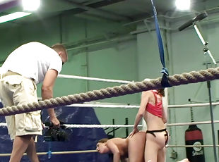 Sexy brunette slut Valentina Chevallier strapons Orsay in the ring
