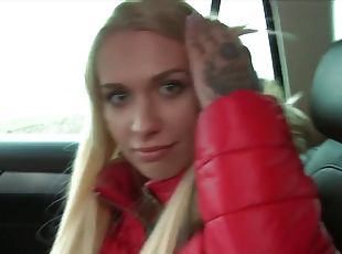 Alexis Bardot strips naked and fucks in a car for quick cash & mode...