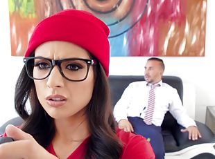Jynx Maze hot lap dance and POV cock sucking wearing glasses