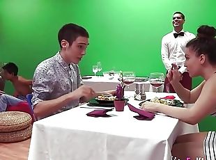 Hunged Naked Guy Wants To Cum Over Sex Chubby Legs At The Dinner Orgy