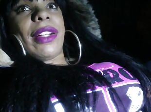 Ebony T-Girl Sasha Enjoys Handjob and Blowjob In Public