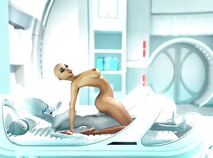 Super alien sex in the sci-fi lab. Futa alien plays with a young hottie